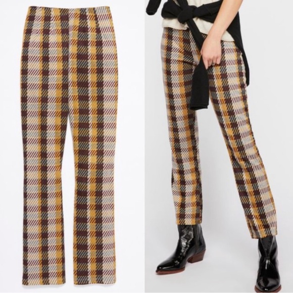Free People Plaid Stretch Pull On Wide Crop Leg Pants Fall
Mustard Wine 12 - Picture 2 of 8